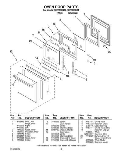 OVEN DOOR PARTS