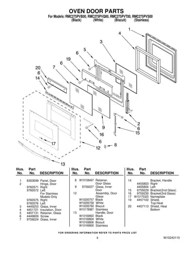 OVEN DOOR PARTS