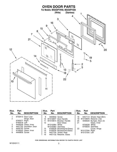 OVEN DOOR PARTS