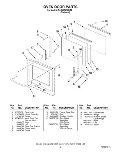 OVEN DOOR PARTS