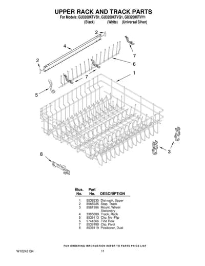 UPPER RACK AND TRACK PARTS