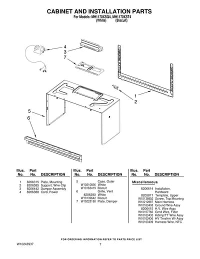 CABINET AND INSTALLATION PARTS