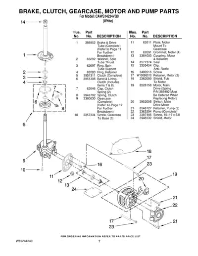 BRAKE, CLUTCH, GEARCASE, MOTOR AND PUMP PARTS