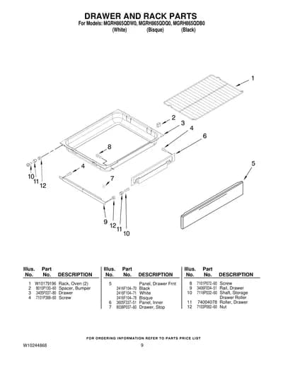 DRAWER AND RACK PARTS