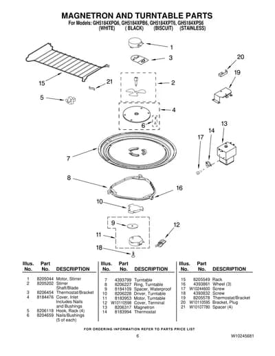 MAGNETRON AND TURNTABLE PARTS