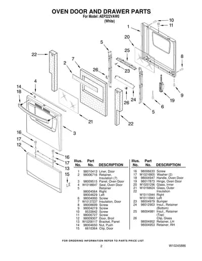 OVEN DOOR AND DRAWER PARTS