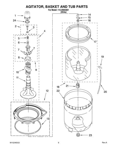 AGITATOR, BASKET AND TUB PARTS