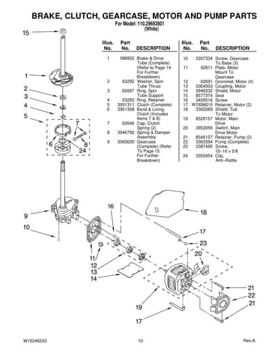 BRAKE, CLUTCH, GEARCASE, MOTOR AND PUMP PARTS