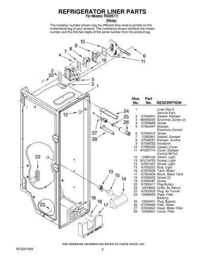 REFRIGERATOR LINER PARTS
