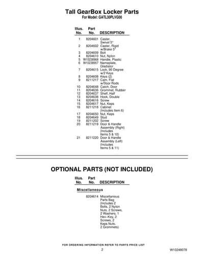 Tall GearBox Locker Parts