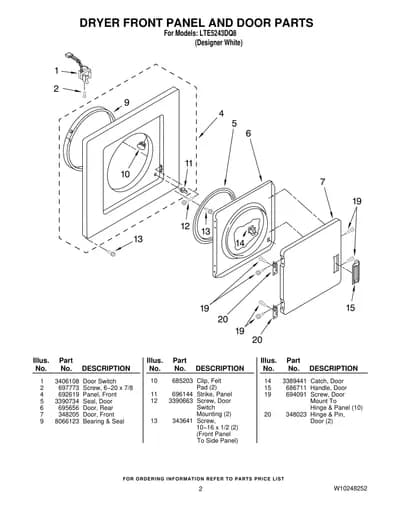 DRYER FRONT PANEL AND DOOR PARTS