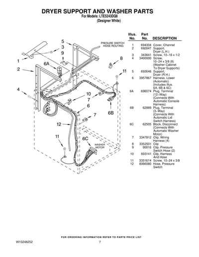 DRYER SUPPORT AND WASHER PARTS