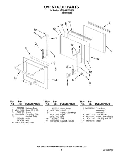 OVEN DOOR PARTS