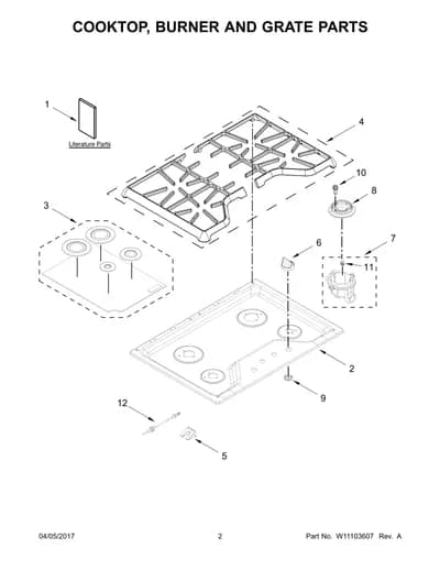 COOKTOP, BURNER AND GRATE PARTS