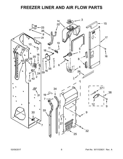 FREEZER LINER AND AIR FLOW PARTS