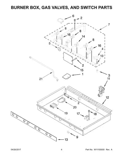 BURNER BOX, GAS VALVES, AND SWITCH PARTS