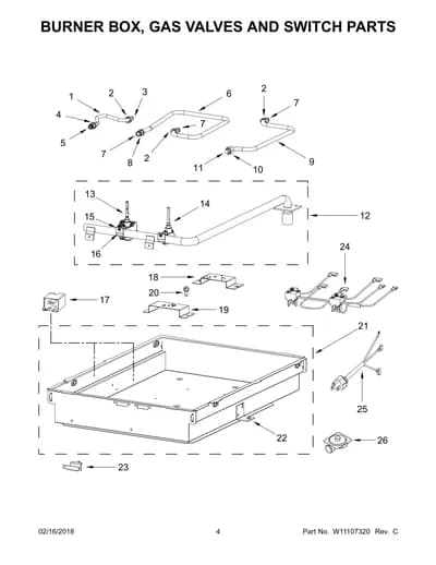 BURNER BOX, GAS VALVES AND SWITCH PARTS