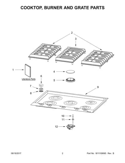 COOKTOP, BURNER AND GRATE PARTS