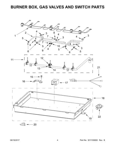 BURNER BOX, GAS VALVES AND SWITCH PARTS