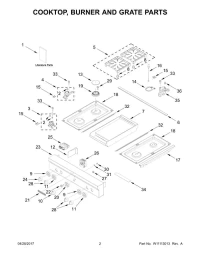 COOKTOP, BURNER AND GRATE PARTS