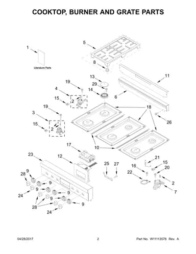 COOKTOP, BURNER AND GRATE PARTS