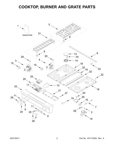 COOKTOP, BURNER AND GRATE PARTS