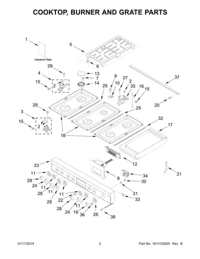 COOKTOP, BURNER AND GRATE PARTS