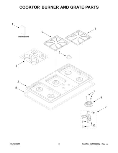 COOKTOP, BURNER AND GRATE PARTS