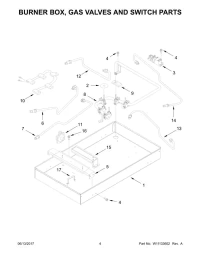 BURNER BOX, GAS VALVES AND SWITCH PARTS