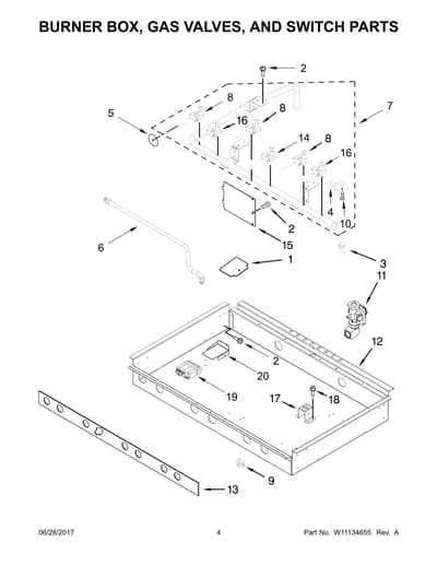 BURNER BOX, GAS VALVES, AND SWITCH PARTS