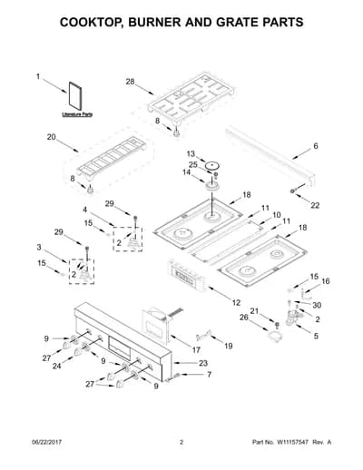 COOKTOP, BURNER AND GRATE PARTS