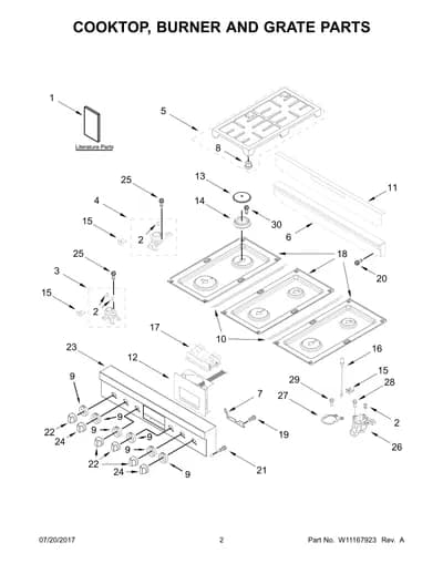 COOKTOP, BURNER AND GRATE PARTS