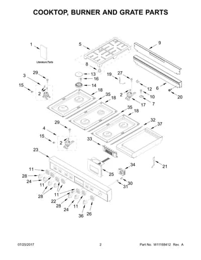 COOKTOP, BURNER AND GRATE PARTS