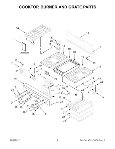 COOKTOP, BURNER AND GRATE PARTS