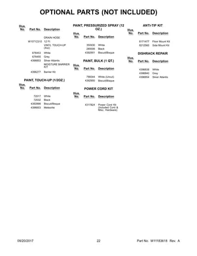 OPTIONAL PARTS (NOT INCLUDED)