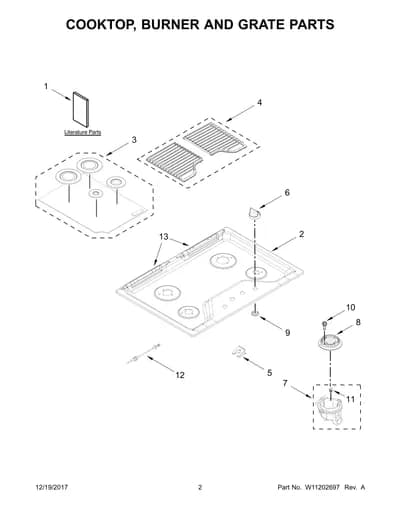 COOKTOP, BURNER AND GRATE PARTS