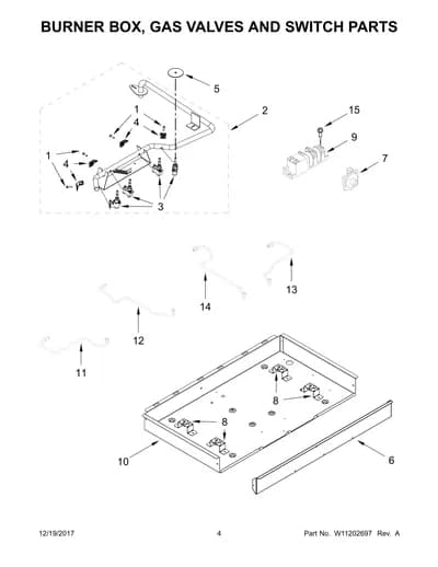BURNER BOX, GAS VALVES AND SWITCH PARTS