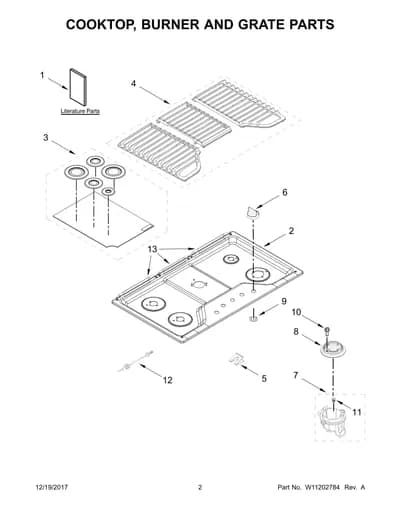COOKTOP, BURNER AND GRATE PARTS