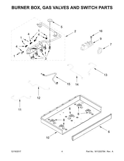 BURNER BOX, GAS VALVES AND SWITCH PARTS