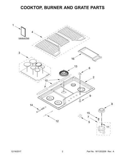 COOKTOP, BURNER AND GRATE PARTS