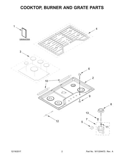 COOKTOP, BURNER AND GRATE PARTS
