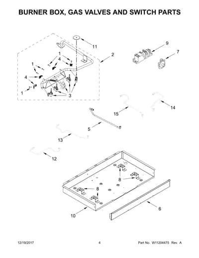 BURNER BOX, GAS VALVES AND SWITCH PARTS