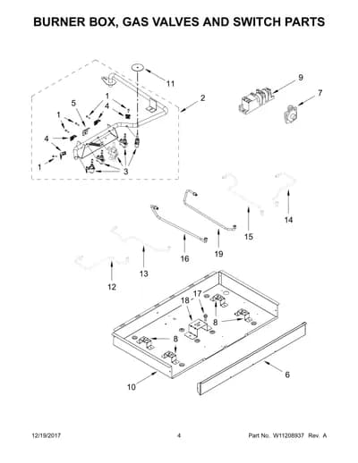 BURNER BOX, GAS VALVES AND SWITCH PARTS