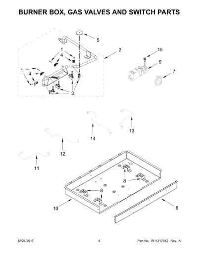 BURNER BOX, GAS VALVES AND SWITCH PARTS