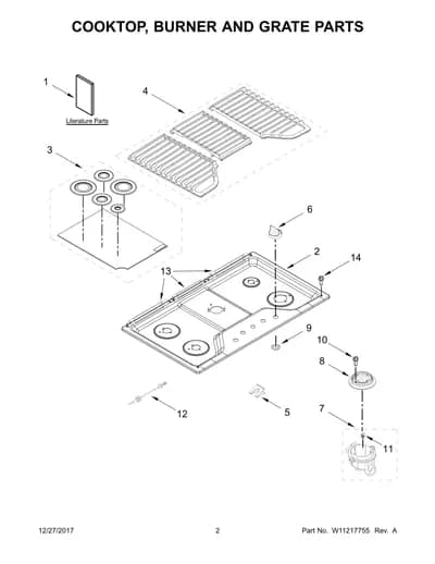 COOKTOP, BURNER AND GRATE PARTS