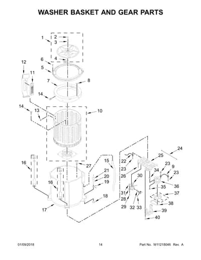 WASHER BASKET AND GEAR PARTS