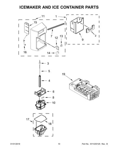 ICEMAKER AND ICE CONTAINER PARTS