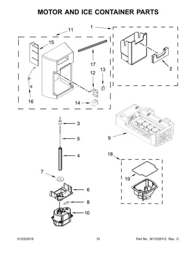 MOTOR AND ICE CONTAINER PARTS