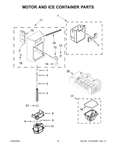 MOTOR AND ICE CONTAINER PARTS