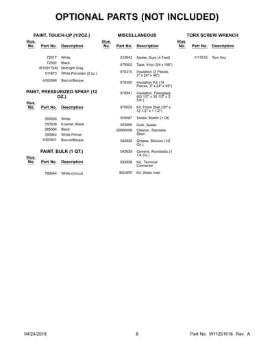 OPTIONAL PARTS (NOT INCLUDED)